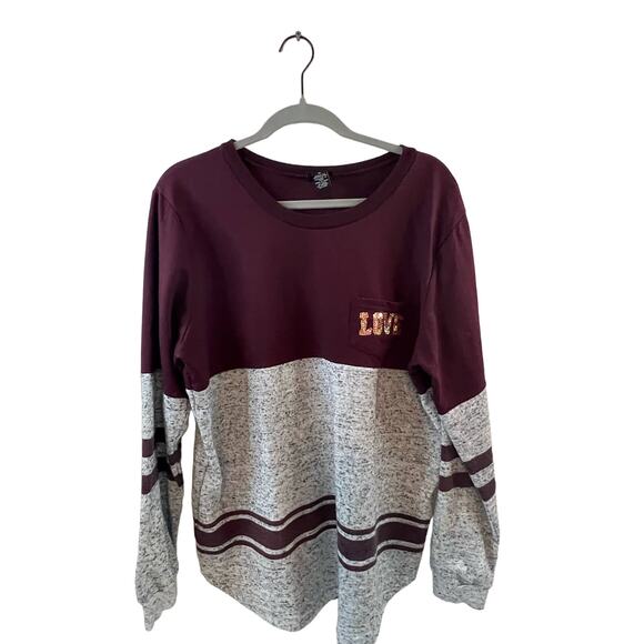 Rue 21 Red and Grey Long Sleeve Embroidered  Top XL - Picture 1 of 4